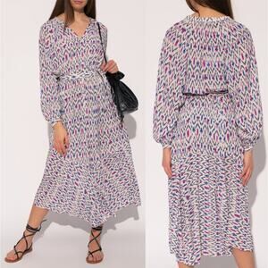 Isabel Marant Etoile 2 Arbela $599 Midi Dress Long Sleeve Bohemian Graphic Pink